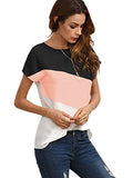 ROMWE Women's Color Block Blouse Short Sleeve