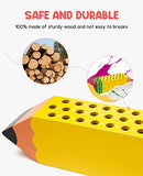 GAMENOTE Wooden Pen & Pencil Holder for Classroom 30 Numbered 0.45 Inch Holes Pencil Shape Pencil Organizer for Colored Pencils Paint Brushes Makeup Brush Crayon School Teacher Supplies