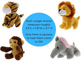 Talking Interactive Plush Jungle Animals Toy Set with Jungle House Carrier for Kids- 5pc- Stuffed Monkey, Lion, Tiger & Elephant- Great for Boys & Girls, Learning Baby toys by Etna