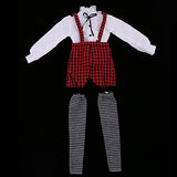 Homyl Enchanted White Blouse Plaid Suspender Pants Set Outfit Clothing for 1/3 60cm Night Lolita BJD SD Doll