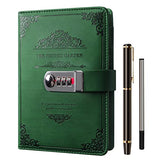 XIYUNTE Diaries with Lock, A5 Adult Diary with Lock, Vintage PU Leather Journal Notebook with Pen, Personal Diary with Pen Holde 200 Pages 100gsm Premium Thick Paper, Gift Box-Green