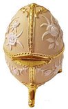 White Floral Egg Shaped Musical Jewelry Box playing Pachelbel's Canon