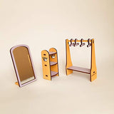 Wooden wardrobe for 6 inch doll - scale 1:12 doll clothes rack, mirror for miniature doll house