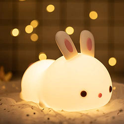 Cute Bunny Night Light, Gifts for Kids/Toddler/Teen Girls/Boys, Portable Animal Lamp for Bedroom,Silicone Nursery Stuff,Kawaii Room Decor,Color Changing/Squishy Baby Toys,Light up Anime Rabbit