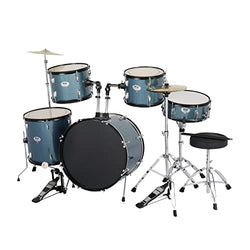 Ktaxon 5-Piece Adult Drum Set, Full Size Complete Drum Kit with Cymbal Stands, Hi-hat Stand, Sticks, Drum Pedal, Stool, Floor Tom, Blue