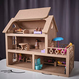 Handmade Wood Doll House 3-8 Year Old, DIY Waldorf Montessori Toys for Toddler, Wooden Dollhouse for Kids, Miniature Model Kit with Role Playing Furniture, Paintable Educational Toy