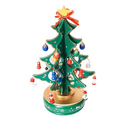 JuSir Christmas Music Box, Wooden Music Box Christmas Tree Rotating Wooden Xmas Music Box with