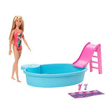 Barbie Doll, 11.5-Inch Blonde, and Pool Playset with Slide and Accessories, Gift for 3 to 7 Year Olds