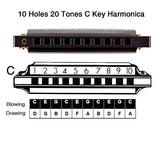 JSL Harmonica, Standard Diatonic Key of C 10 Holes 20 Tones Blues Mouth Organ Harp For Kids, Beginners, Professional, Students (Black)
