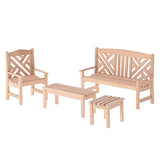 EatingBiting Dollhouse Accessories and Furniture 1:12 Dollhouse Miniature Furniture Wooden Garden Unpainted Bench Chair 4 Pieces per Set, Including 1 Double Chair, 1 Single Chair, 1 Table, 1 Stool