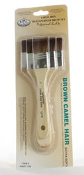 Royal & Langnickel Large Area Artist Brush Set- Three Brown Camel Hair Brushes
