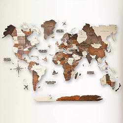 Awesometik" 3D Wood World Map Wall Art Decor - With Our Masterpiece Track Your World Travels - Special For Home, Kitchen And Office. Gift Boxed (XL Prime, Multicolor)