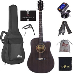 WINZZ AF386C 41 Inches Full Size Cutaway Mahogany Acoustic Guitar Bundle for Beginner Adult, Brownish Black