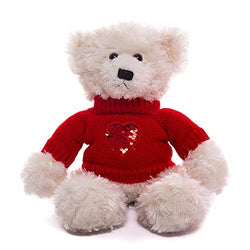 Plushland Plush Soft Valentine Day Brandon Teddy Bear Cream 12 Inches - Wearing Valentine Sweater with Love Heart Embroidery