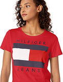 Tommy Hilfiger Women's Short Sleeve Crew Neck Flag Logo T-Shirt, Scarlet Red, Small