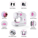 COSTWAY Electric Multifunctional Sewing Machine, 12 Stitches Automatic Threading Portable Sewing Machine with Light Free Arm Battery, DC Adapter, Adjustable Sewing Speed (Pink+White)