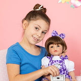 Adora ToddlerTime "Cheetah Girl" Doll with cheetah print purple romper with matching headband and camera style purse