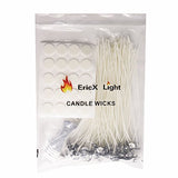 EricX Light 8 inch Candle Wick with Candle Wick Stickers and Candle Wick Centering Device,60 pcs, Low Smoke&Natural, for Candle Making