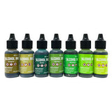 Greens Alcohol Inks Set | Tim Holtz Alcohol Inks Shades of Green 7-Pack | Willow, Citrus, Bottle, Oregano, Meadow, Limeade, Botanical | 10 Pixiss Alcohol Ink Blending Tools