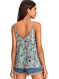 Romwe Women's Elegant Lightweight Sleeveless Floral Print V-Neck Cami Tank Top Green Large