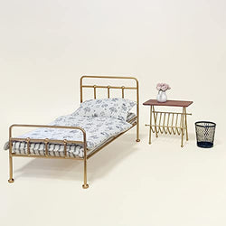Aizulhomey Metal Miniature Dollhouse Furniture Golden Bed Set Size Suitable for 1:6 Scale Dollhouse Accessories 4Pcs
