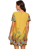 Romwe Women's Short Sleeve Floral Print Loose Casual Tunic Swing Summer Shirt Dress Yellow M