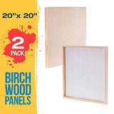 U.S. Art Supply 20" x 20" Birch Wood Paint Pouring Panel Boards, Gallery 1-1/2" Deep Cradle (Pack of 2) - Artist Depth Wooden Wall Canvases - Painting Mixed-Media Craft, Acrylic, Oil, Encaustic