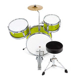 Ashthorpe 3-Piece Complete Kid's Junior Drum Set - Children's Beginner Kit with 14" Bass, Adjustable Throne, Cymbal, Pedal & Drumsticks - Green