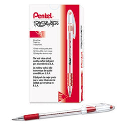 Pentel R.S.V.P. Ballpoint Stick Pen, Red Ink, Fine, Dozen (PENBK90B)
