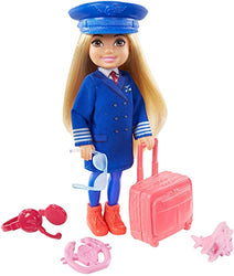 Barbie Chelsea Can Be Playset with Blonde Chelsea Pilot Doll (6-In/15.24-cm), Luggage, Headset, Cockpit Wheel, Mini Plane, Glasses, Great Gift for Ages 3 Years Old & Up