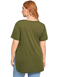 Romwe Women's Plus Size Short Sleeve Side Slit Solid Loose Casual Tee T-Shirt Tops Army Green 2XL