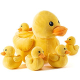 PREXTEX Carry Along Plush Duck with 5 Little Plush Ducks Ducklings - 6 Piece Soft Stuffed Animals Playset, Plushies with Zipper Pouch