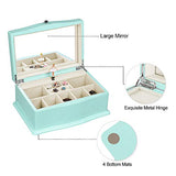 SONGMICS Girls Jewelry Box with Ballerina, Wooden Musical Case with Large Mirror, 10.4"l x 6.9"w x 4.6"h, turquoise