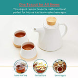 10-Piece Porcelain Ceramic Teapot Set with 4 Cups & 4 Wooden Coasters, Tea Set with Removable Stainless Steel Infuser for Loose Leaf & Blooming Tea, Gift Set, 750ml/25oz Teapot & 150ml/5oz Cups, White