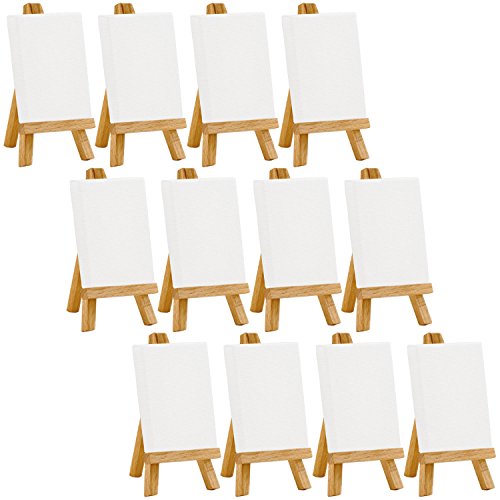 US Art Supply Artists 2"x3" Mini Canvas & Easel Set Painting Craft Drawing - Set Contains: 12