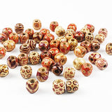 Devbor 200pcs Wood Beads Painted Pattern Barrel Wooden Beads with cord and scissors - for DIY