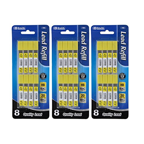 Bazic 0.9mm Mechanical Pencil Lead Refills, 20 Leads Per Tube, Pack of 24 Tubes