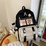 JELLYEA Kawaii School Backpack with Cute Milk Cow Accessories Kawaii Pins for Girls Teen (Black) One Size