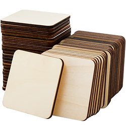 ZEAYEA 50 Pcs Unfinished Wood Squares Pieces, 4 x 4 Inch Thick Wood Coasters, Wooden Tiles for Coasters, Blank Wood Slices for Crafts, Painting, Writing, Staining