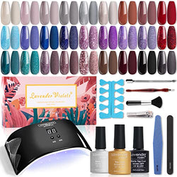 Lavender Violets 27 Colors Fall Gel Nail Polish Set with 24W UV LED Nail Lamp Dryer, Red Gray Gel Polish, No Wipe Top Base Coat, All-In-One Manicure Kit for Beginner, Nail Design DIY Salon Set B975