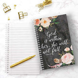 Softcover She Will Not Fall 5.5" x 8.5" Religious Spiral Notebook/Journal, 120 College Ruled Pages, Durable Gloss Laminated Cover, White Wire-o Spiral. Made in the USA
