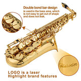 Aisiweier Gold E Flat Alto Saxophone Brass Engraved Eb E-Flat Natural White Shell Button Wind Instrument with Case Belt Brush