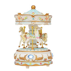 Docooler Mini Carousel Clockwork Music Box Colorful LED Merry-go-Round Musical Box Gift for Girlfriend Kids Children Christmas Festival Blue