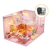 WYD Pink House Wooden DIY House 3D Miniature Doll House Model Assembled Doll House Kit Adult Children Creative Gift 1:24 Scale Dollhouse