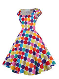 PUKAVT Women's Cocktail Party Dress Cap Sleeve 1950 Retro Swing Dress with Pockets Colorful Dot XL