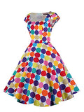 PUKAVT Women's Cocktail Party Dress Cap Sleeve 1950 Retro Swing Dress with Pockets Colorful Dot M