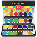 ARTEZA Kids Premium Watercolor Paint Set, 25 Vibrant Color Cakes, Includes Paint Brush (Set of 25)