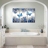 Biuteawal - 3 Panel Canvas Print Blue Butterfly Wall Art Flower Painting on Canvas Contemporary Artwork for Home Living Room Bedroom Wall Decor Ready to Hang