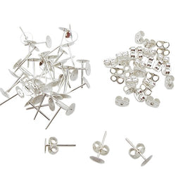 TOAOB 300 Pairs Crafts Stainless Steel Earrings Posts Flat Post Pad With Butterfly Findings Earring
