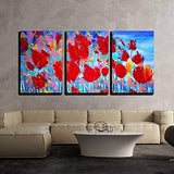 wall26 - 3 Piece Canvas Wall Art - Abstract Red Flowers Painting on Canvas with Acrylic Colours.I Paint This Picture in 2010. - Modern Home Decor Stretched and Framed Ready to Hang - 16"x24"x3 Panels